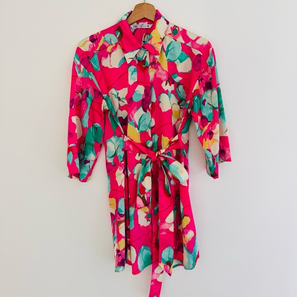 Zara Pink Floral Satin Mini Dress XS - Picture 2 of 6